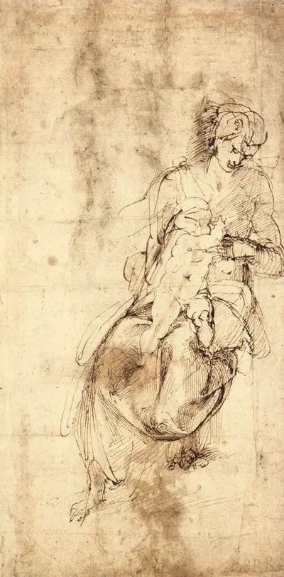 Virgin and Child Michelangelo Study Drawing
